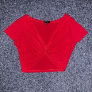 Knotted front red crop top summer night out